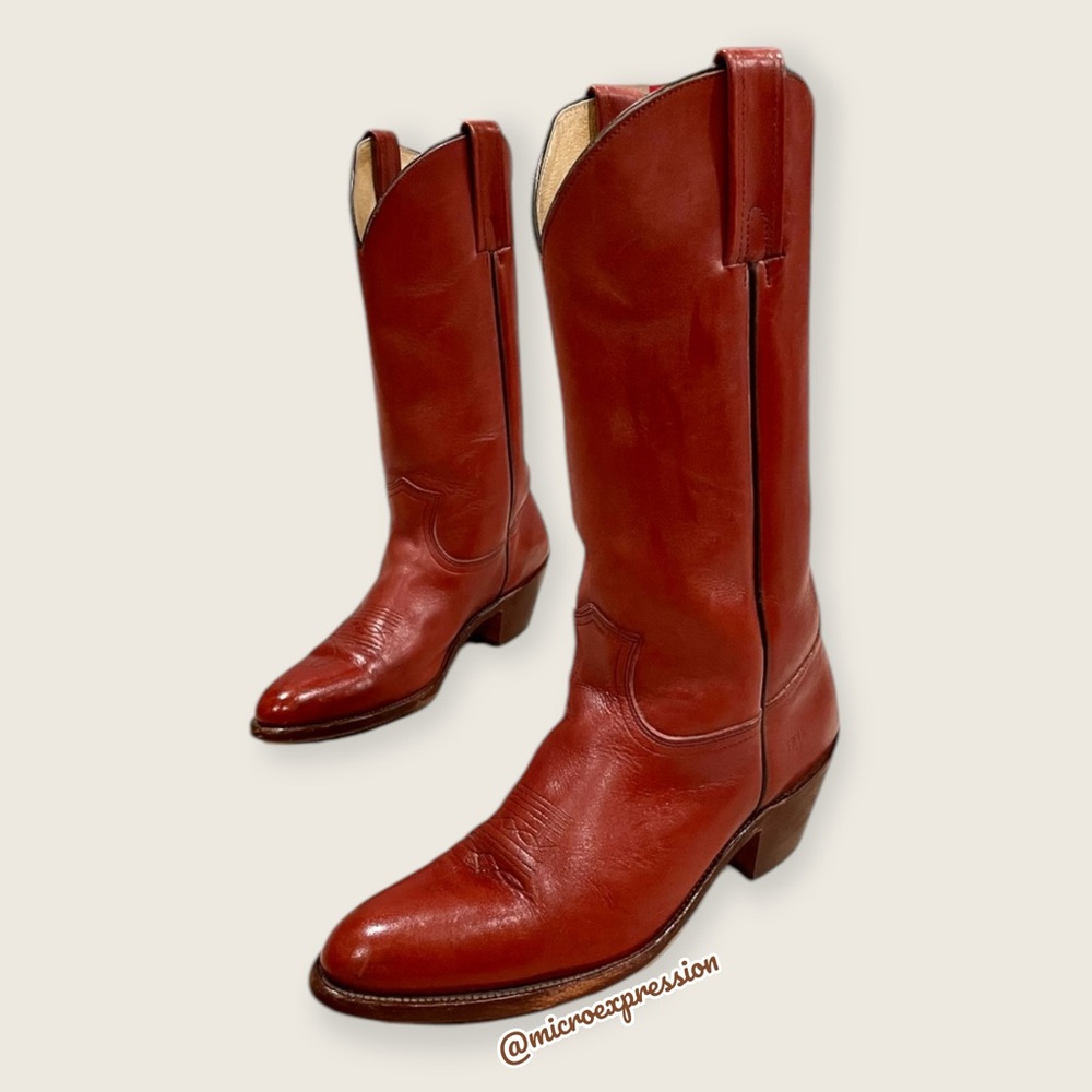 1980 Frye Vintage Red Leather Embroidered Heeled Western Fall/Summer Cowboy Boot - Picture 6 of 15